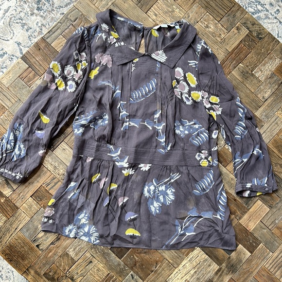 Boden Gray Sheer Floral Blouse - Picture 2 of 12